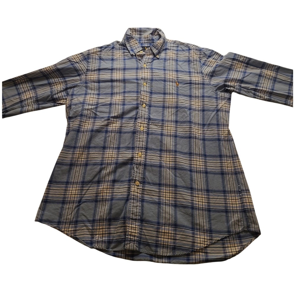 Polo Ralph Lauren Men's Large Classic‎ Fit Plaid Button Down Shirt Blue White